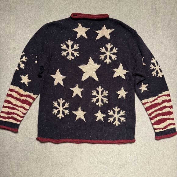 Coldwater Creek Chunky Knit Sweater Womens XL Blue Red Snowflake American Wool - Picture 2 of 7